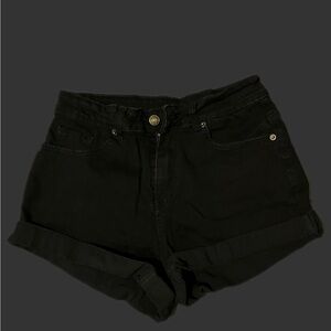 Black Ripped Denim Shorts